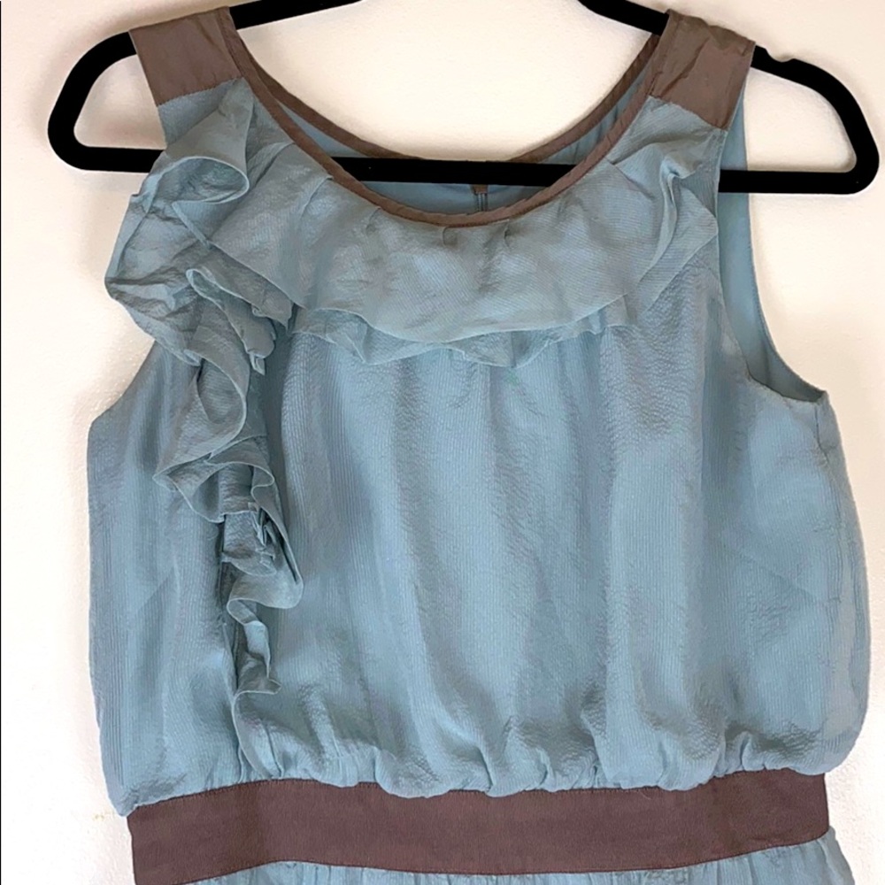 LOFT Blue and Gray Ruffle Silk Mini Dress